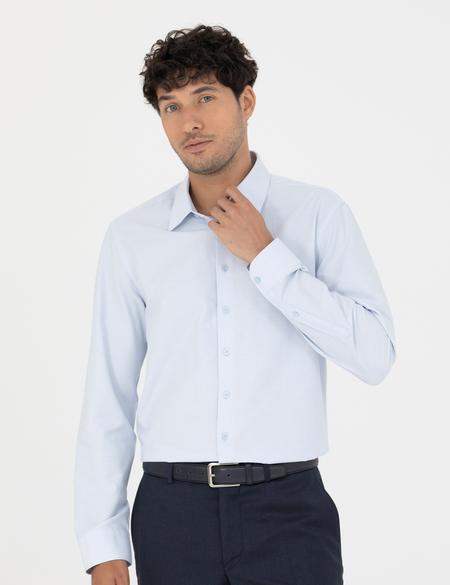 Açık Mavi Slim Fit Armürlü Gömlek - 50277397015