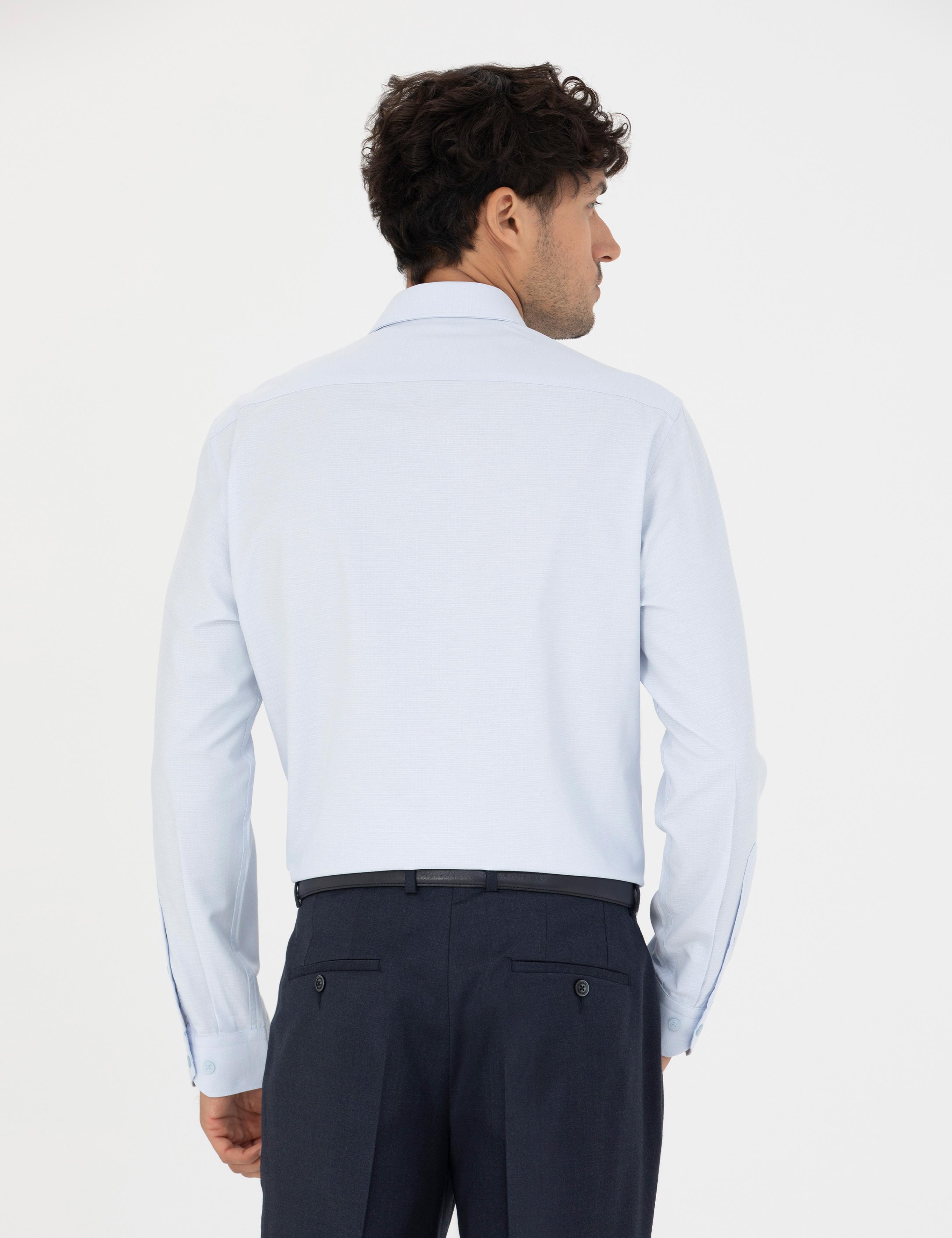 Açık Mavi Slim Fit Armürlü Gömlek