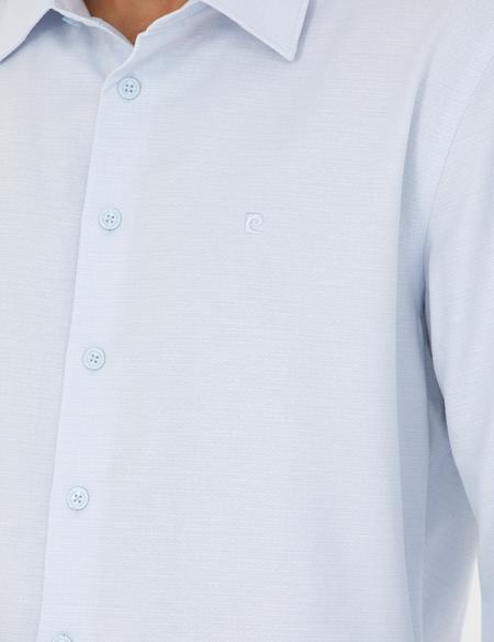 Açık Mavi Slim Fit Armürlü Gömlek - 50277397015