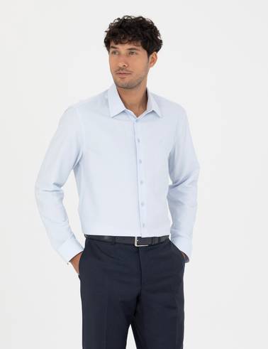 Açık Mavi Slim Fit Armürlü Gömlek