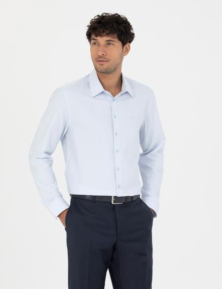 Açık Mavi Slim Fit Armürlü Gömlek - 50277397015