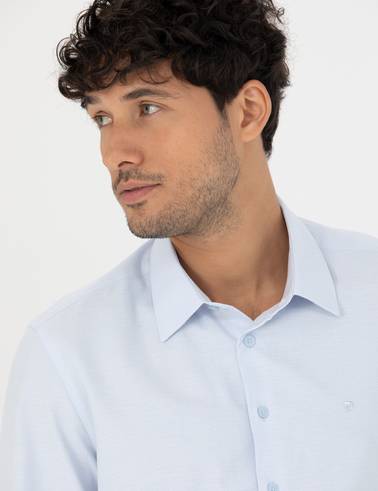 Açık Mavi Slim Fit Armürlü Gömlek