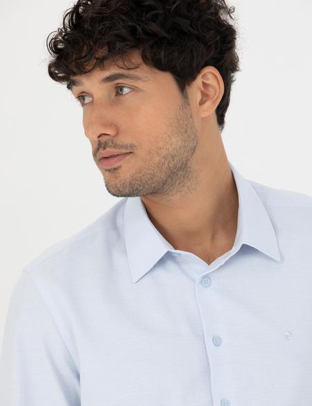 Açık Mavi Slim Fit Armürlü Gömlek - 50277397015