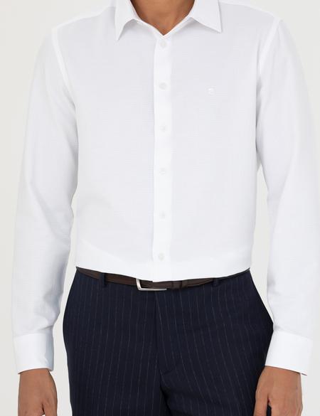 Beyaz Slim Fit Armürlü Uzun Kollu Gömlek - 50277398005