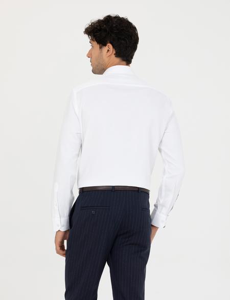 Beyaz Slim Fit Armürlü Uzun Kollu Gömlek - 50277398005