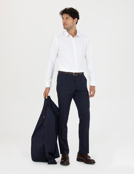 Beyaz Slim Fit Armürlü Uzun Kollu Gömlek - 50277398005