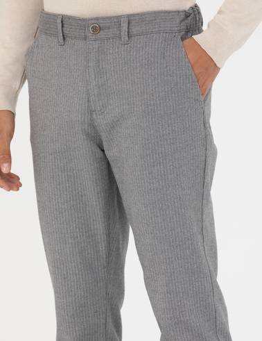 Gri Slim Fit Çizgili Kanvas Pantolon