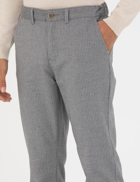 Gri Slim Fit Çizgili Kanvas Pantolon - 50278468139