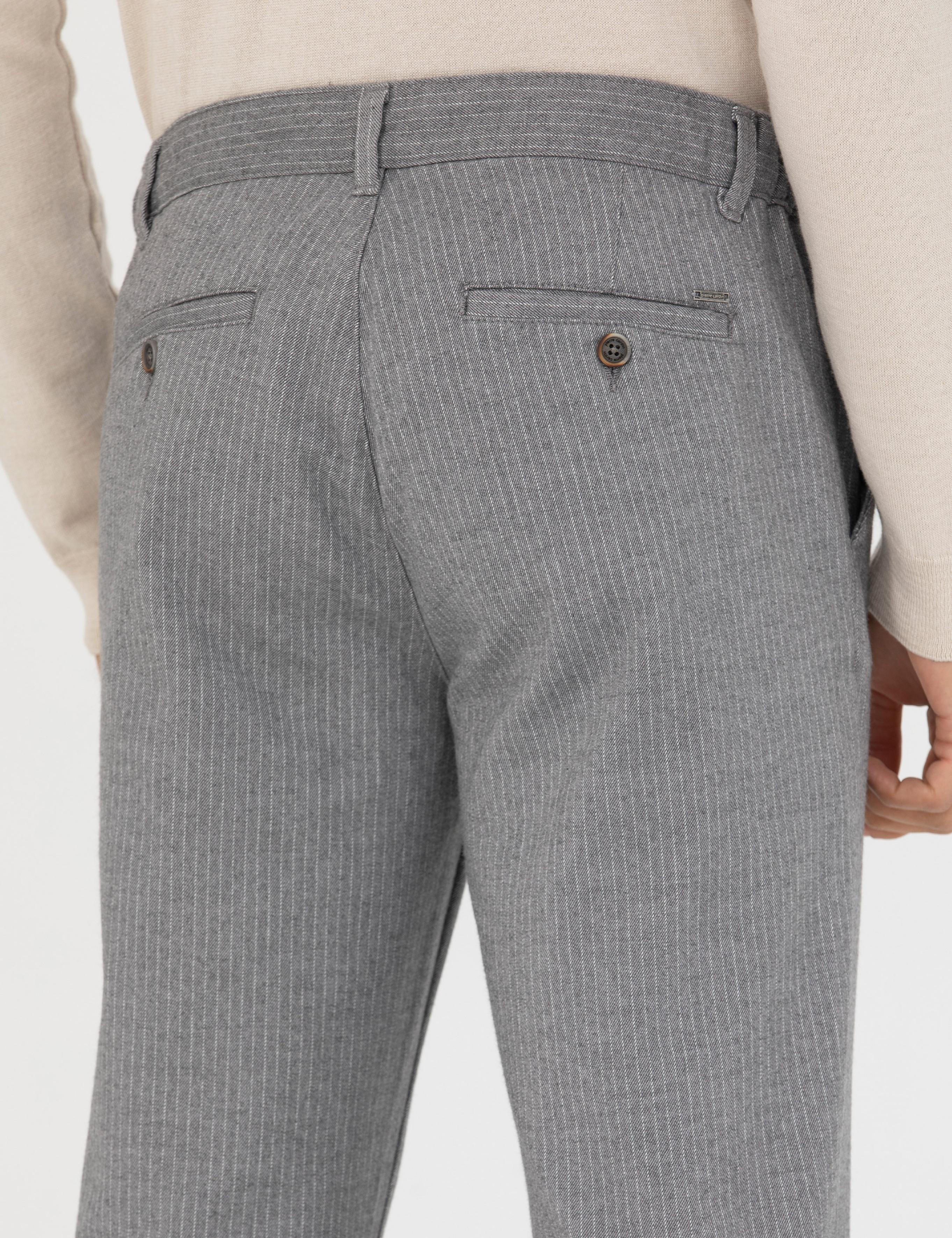 Gri Slim Fit Çizgili Kanvas Pantolon