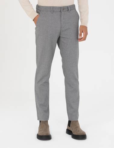 Gri Slim Fit Çizgili Kanvas Pantolon