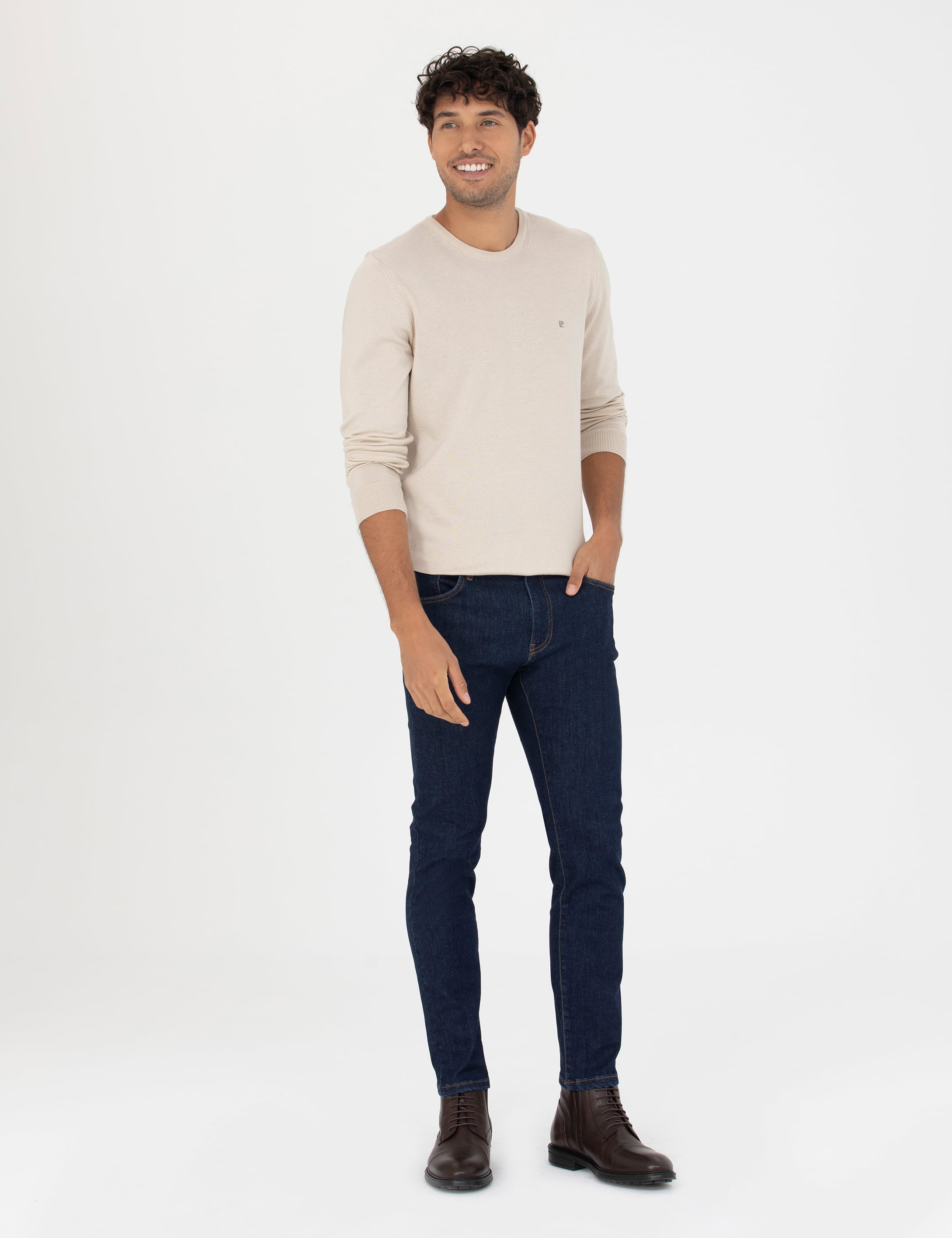 Pierre Cardin Kum Melanj Slim Fit Bisiklet Yaka Basic Triko Kazak görsel 4