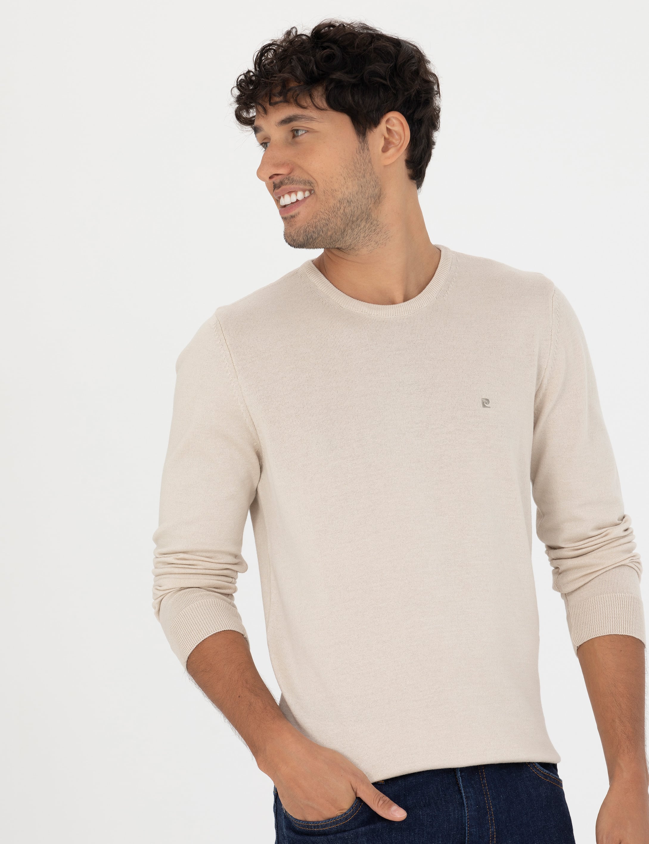 Pierre Cardin Kum Melanj Slim Fit Bisiklet Yaka Basic Triko Kazak görsel 3