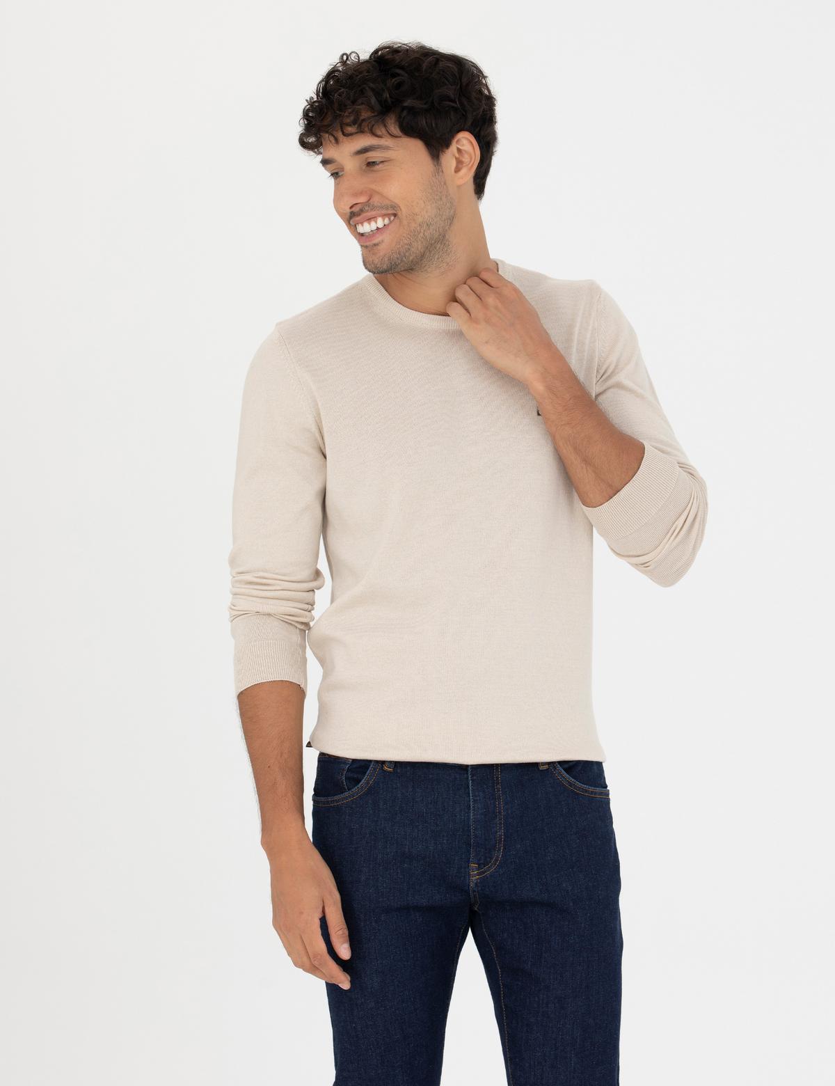 Kum Melanj Slim Fit Bisiklet Yaka Basic Triko Kazak