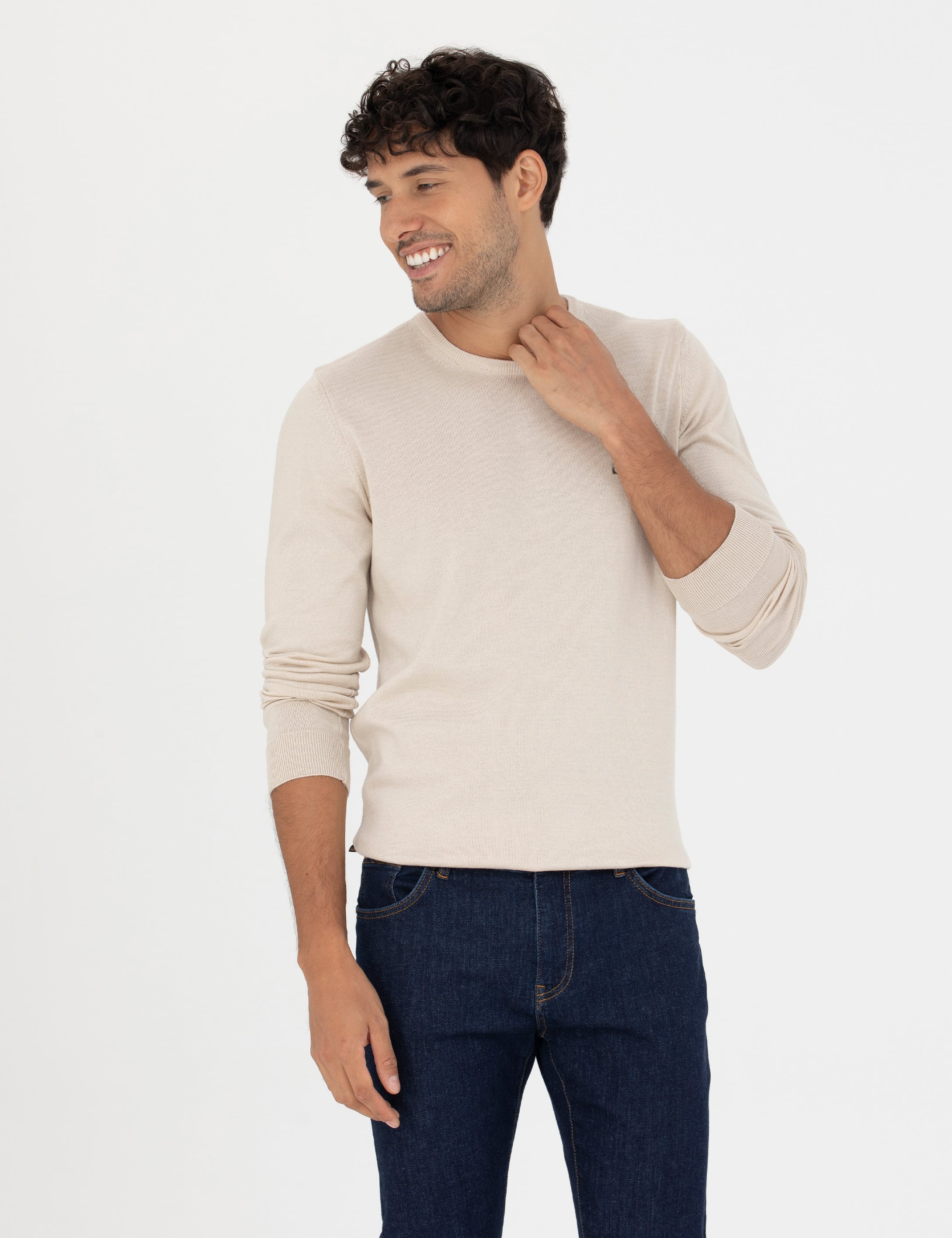Kum Melanj Slim Fit Bisiklet Yaka Basic Triko Kazak - Image 1