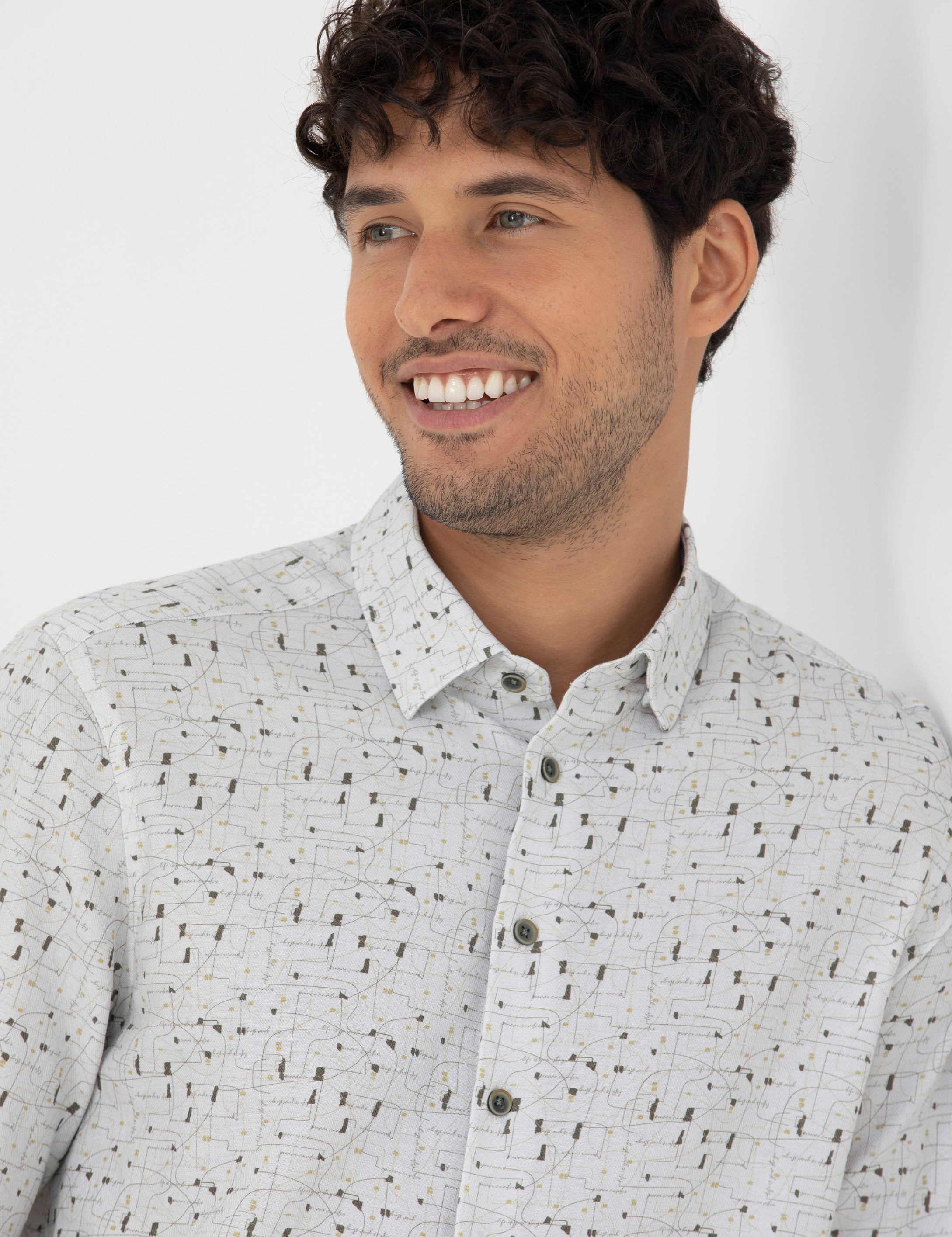 Gri Slim Fit Uzun Kollu Gömlek