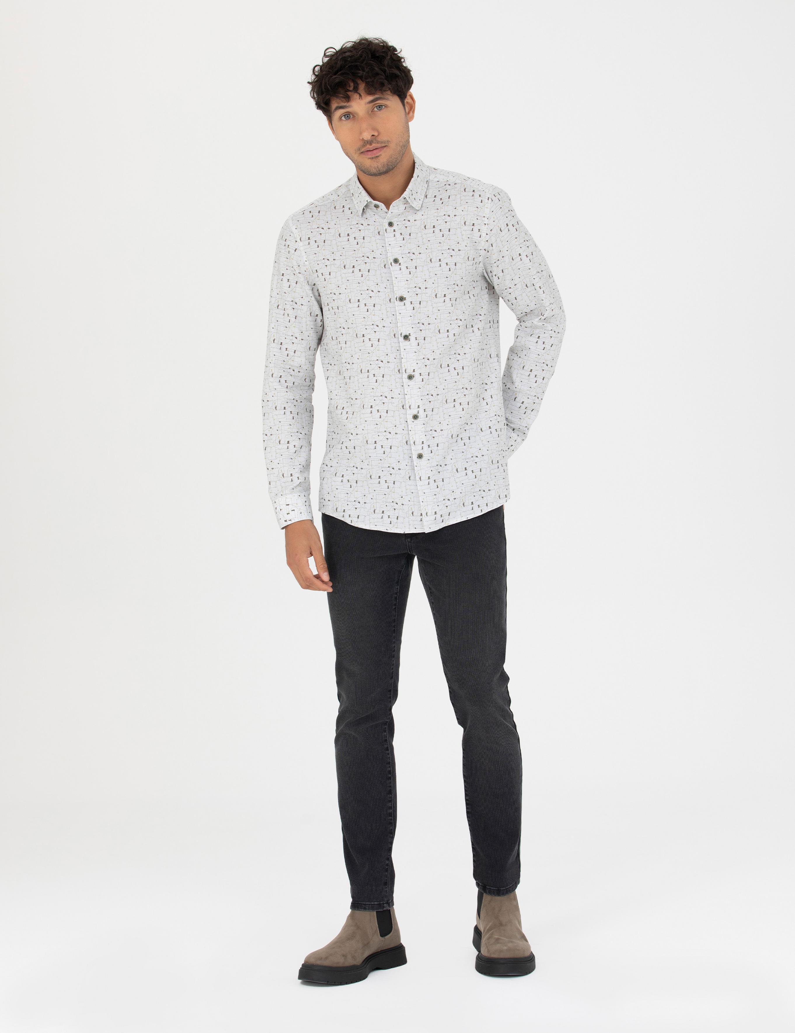 Gri Slim Fit Uzun Kollu Gömlek