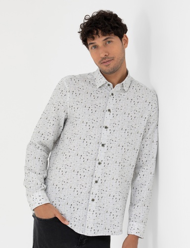 Gri Slim Fit Uzun Kollu Gömlek