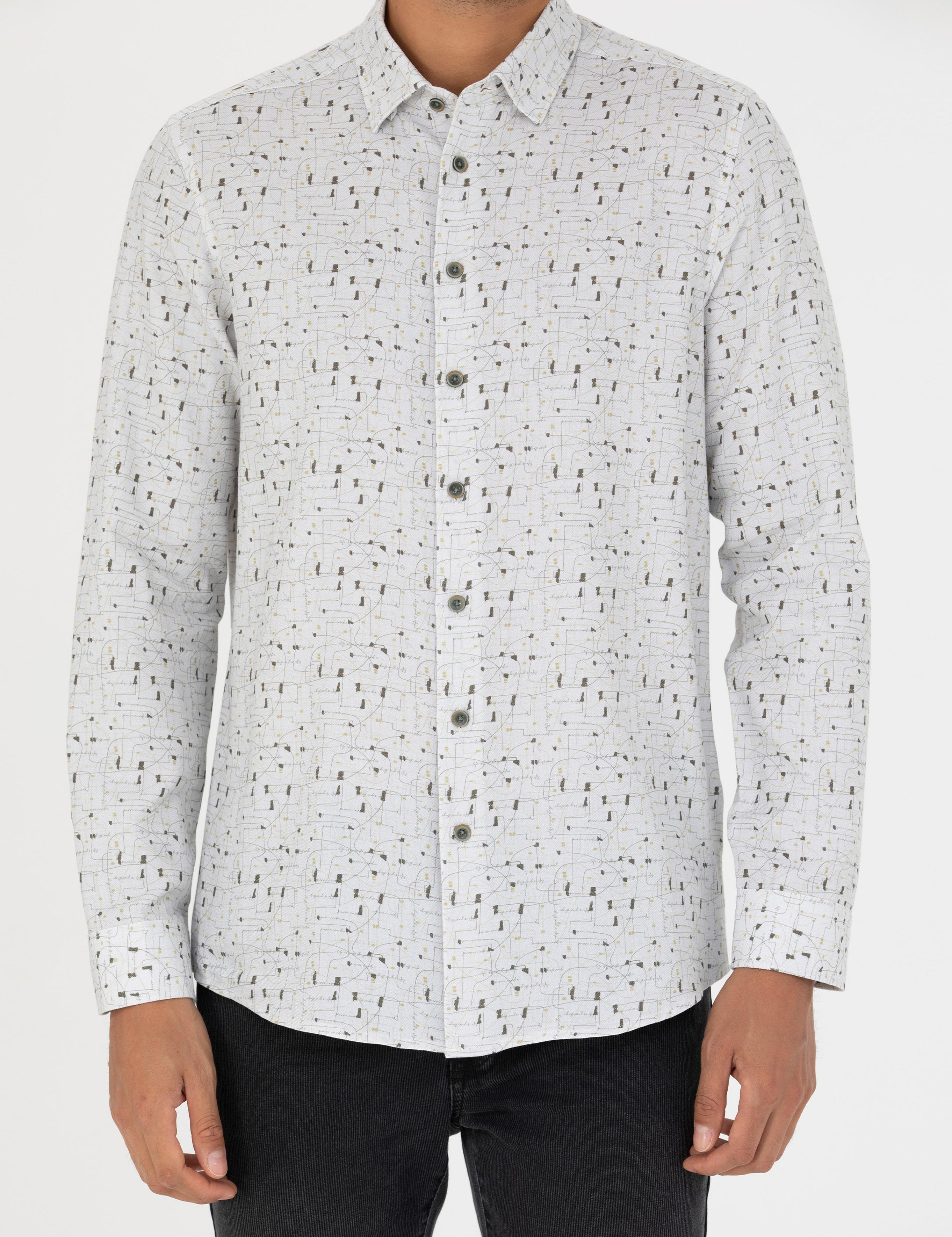 Gri Slim Fit Uzun Kollu Gömlek