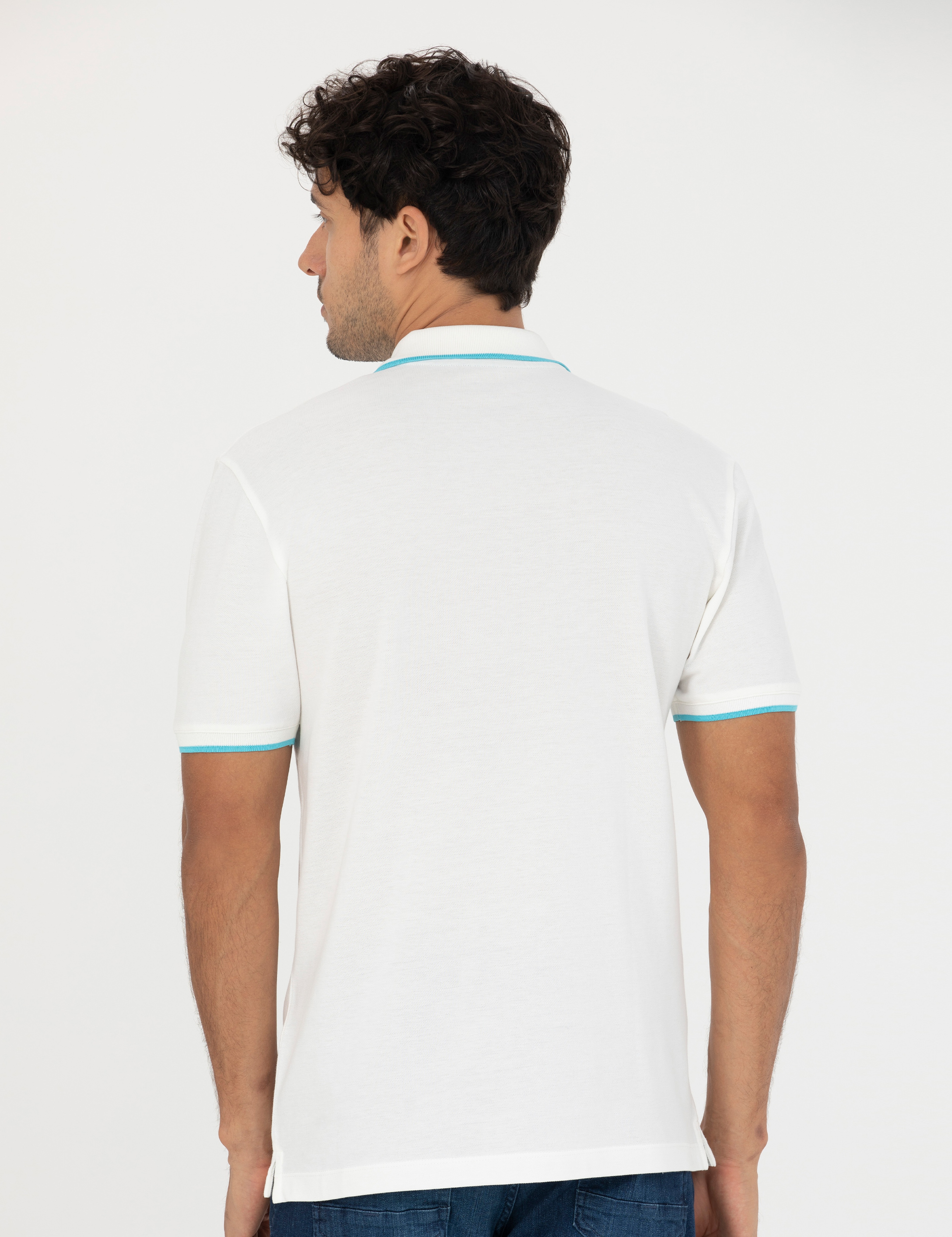 Ekru Slim Fit %100 Pamuk Fermuarlı Polo Yaka Tişört - Image 5