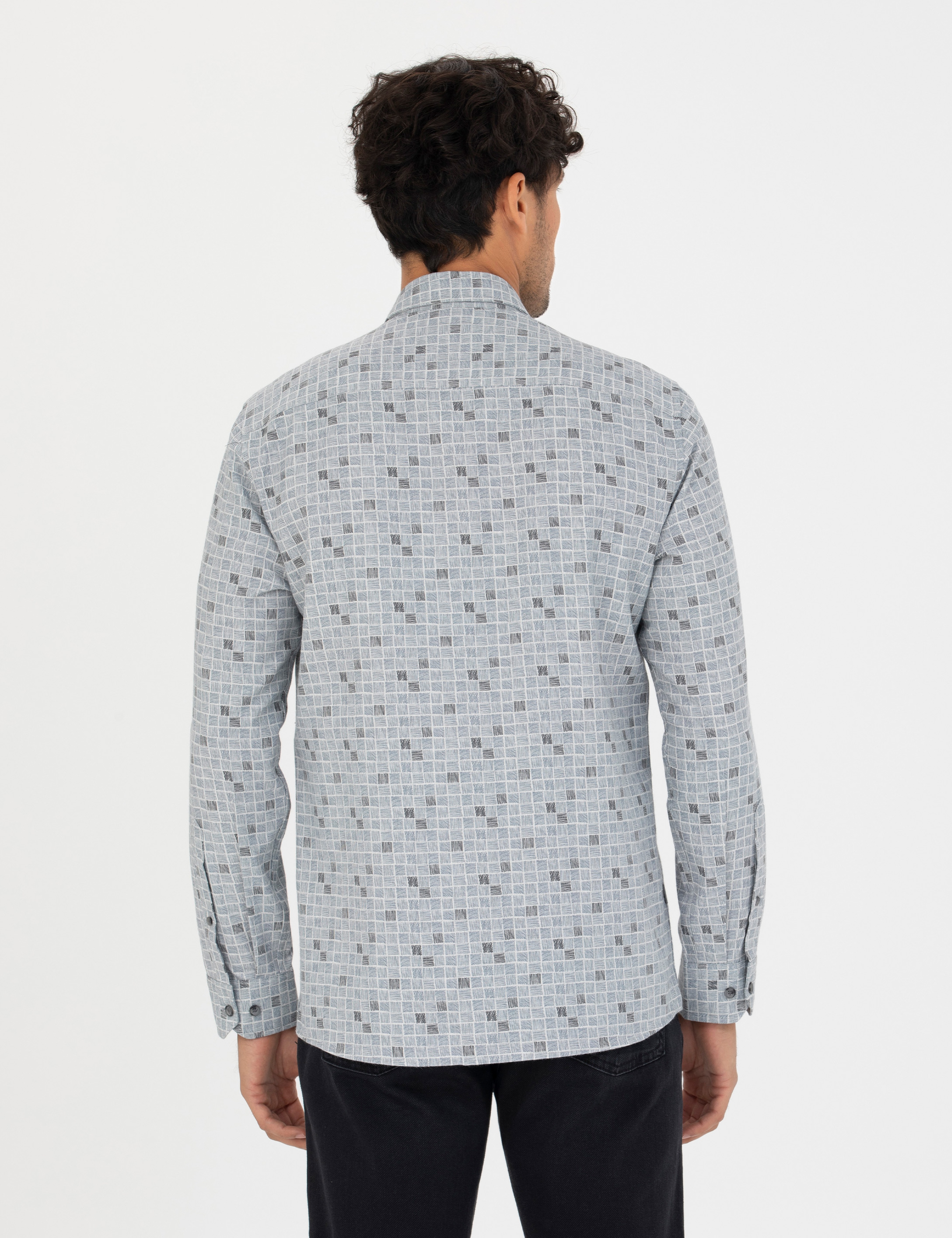 Mavi Slim Fit Uzun Kollu Gömlek - Image 5