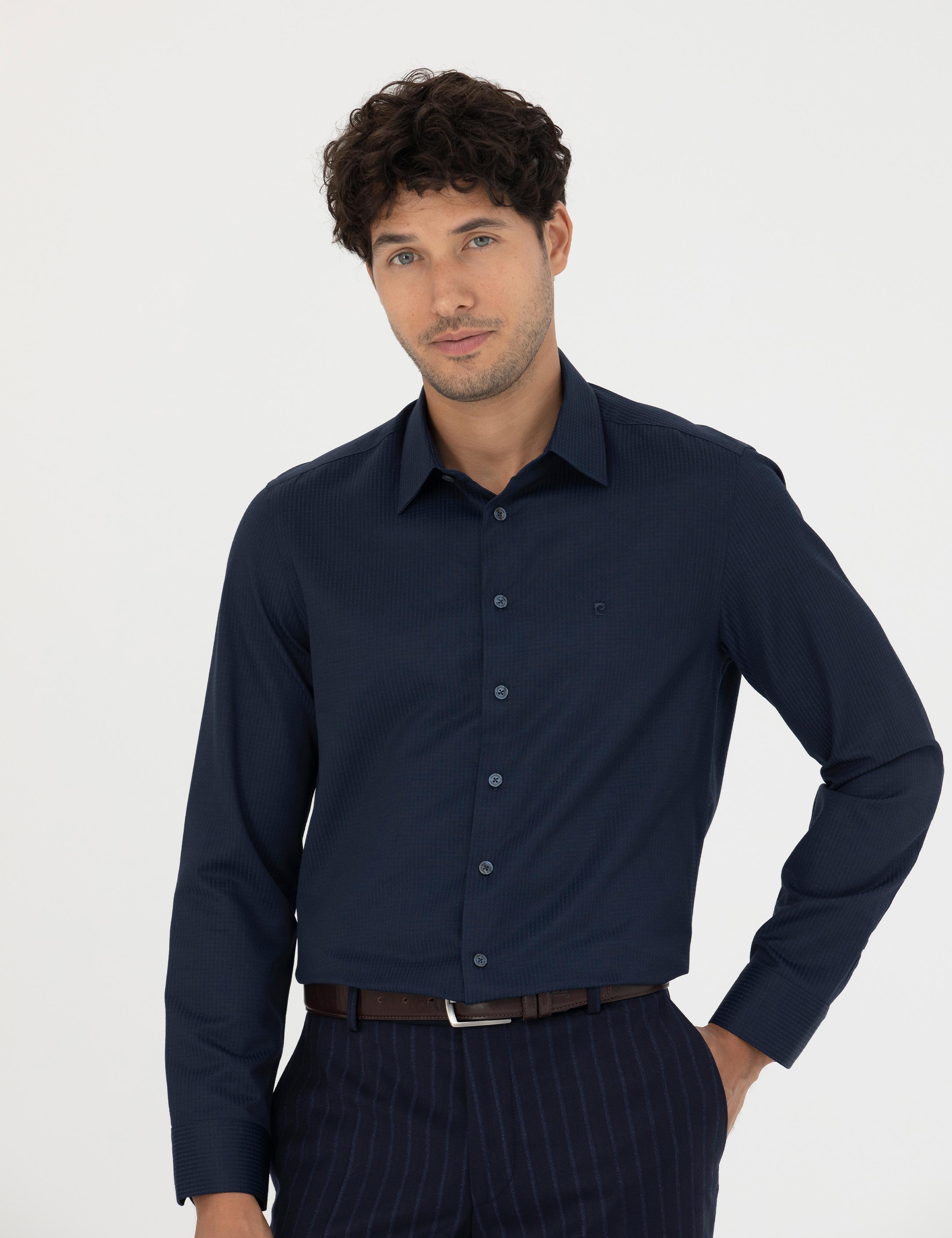 Lacivert Slim Fit Uzun Kollu Gömlek