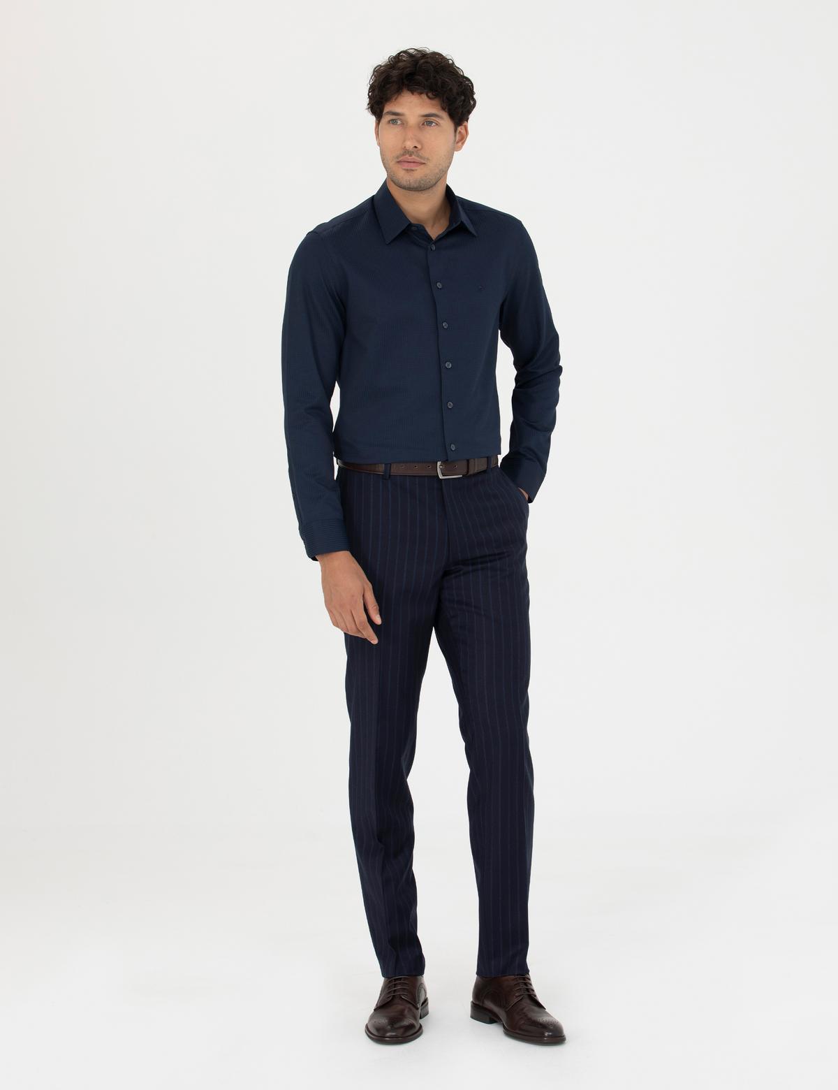 Lacivert Slim Fit Uzun Kollu Gömlek - 50277399001