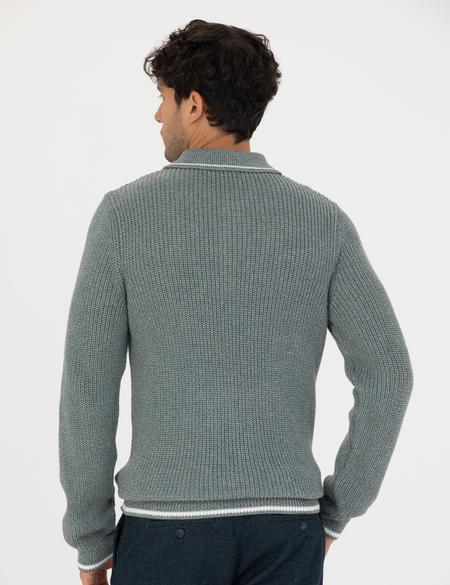 Yeşil Slim Fit Düğmeli Polo Yaka Triko Kazak - 50260288011