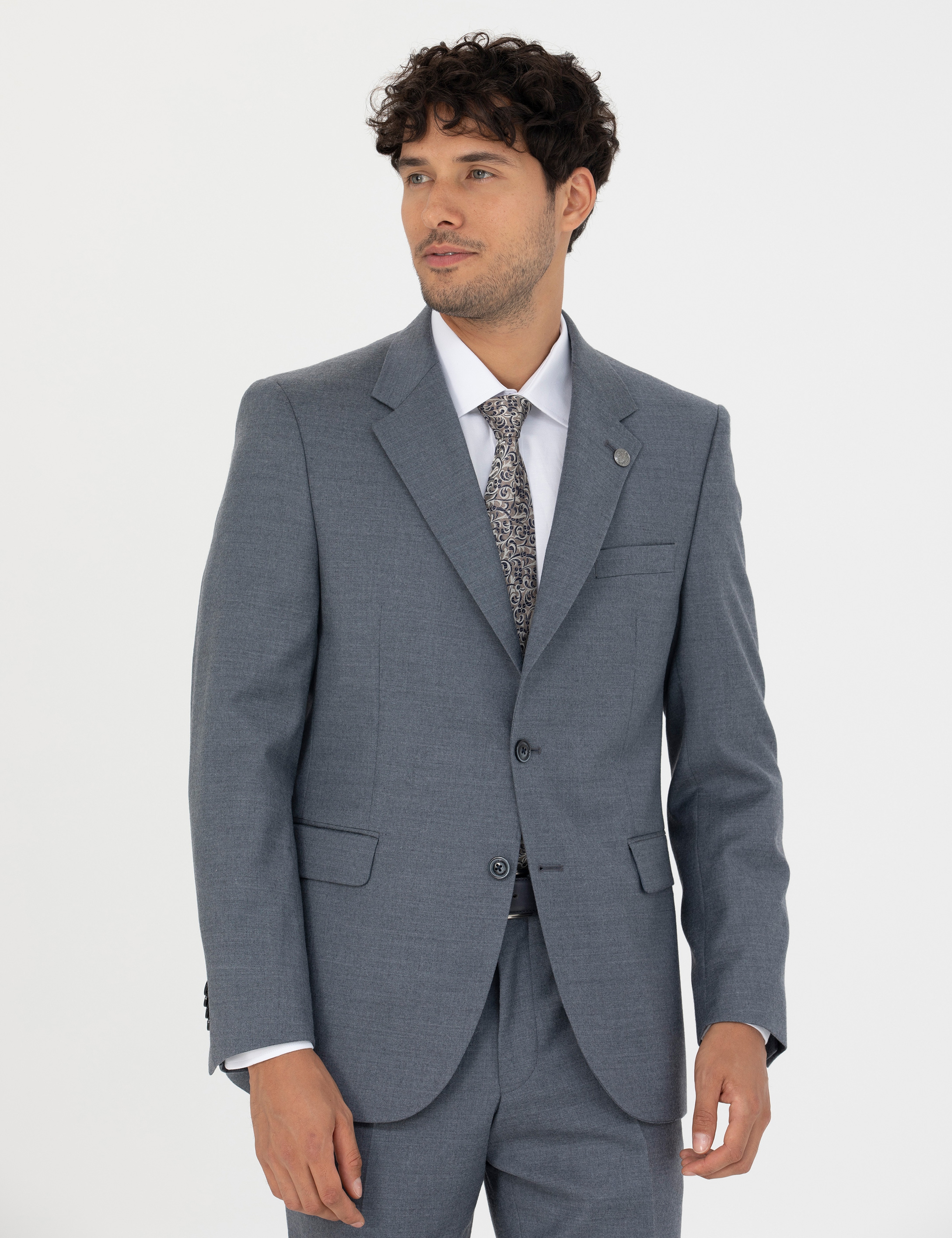 %100 Yün Mavi Slim Fit Takım Elbise
