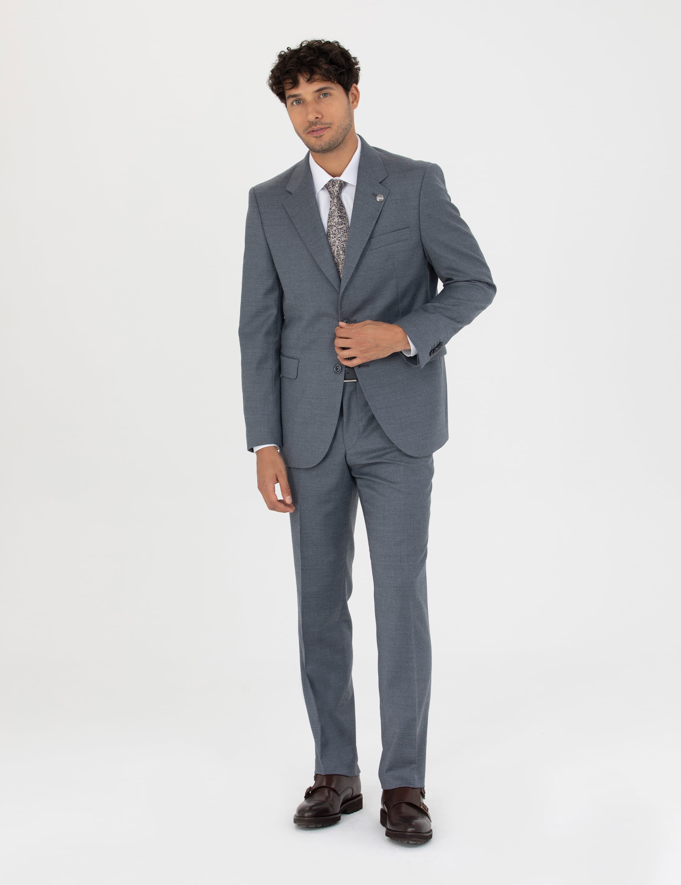 %100 Yün Mavi Slim Fit Takım Elbise