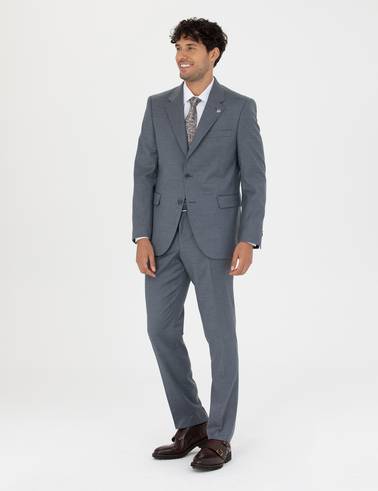 %100 Yün Mavi Slim Fit Takım Elbise