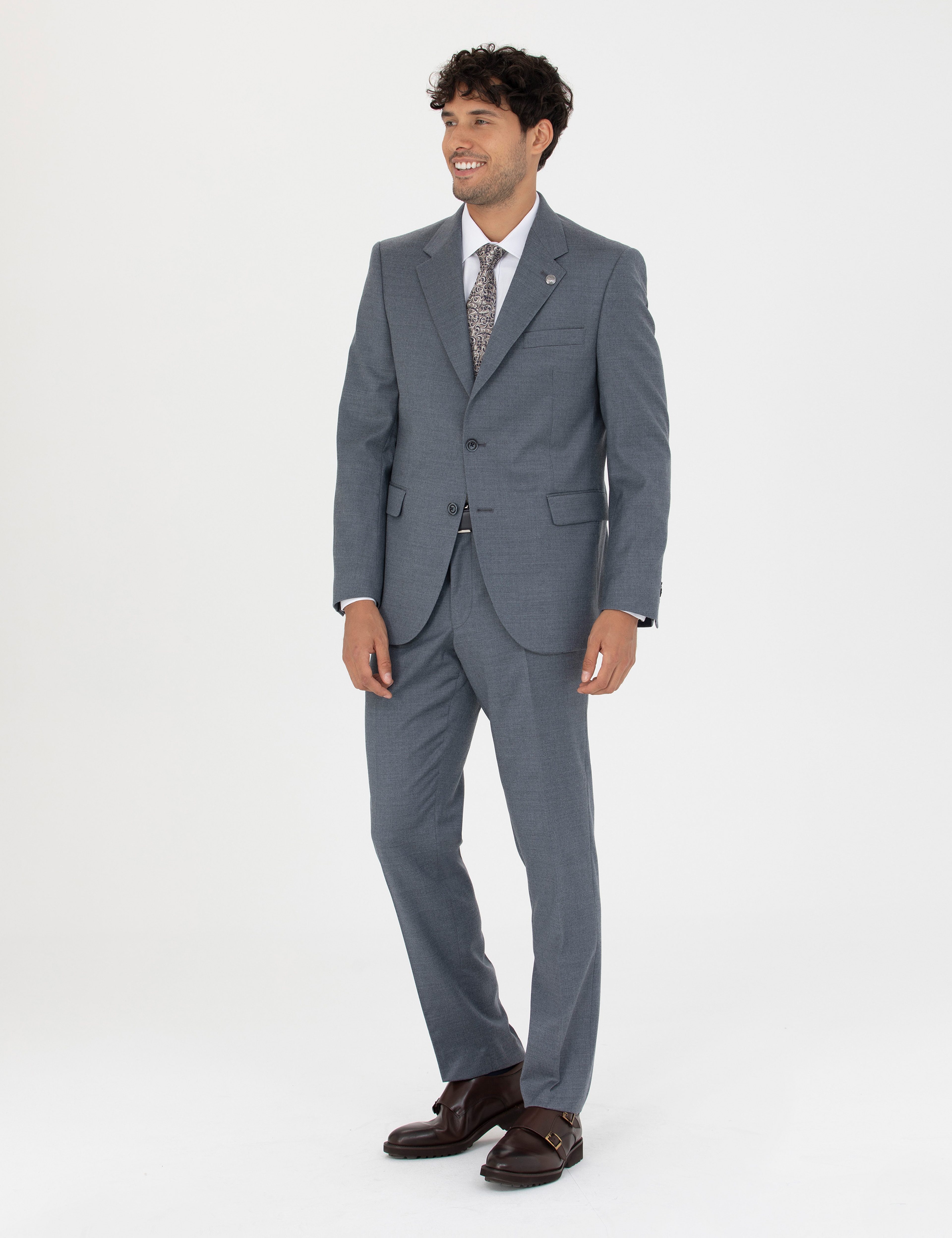%100 Yün Mavi Slim Fit Takım Elbise