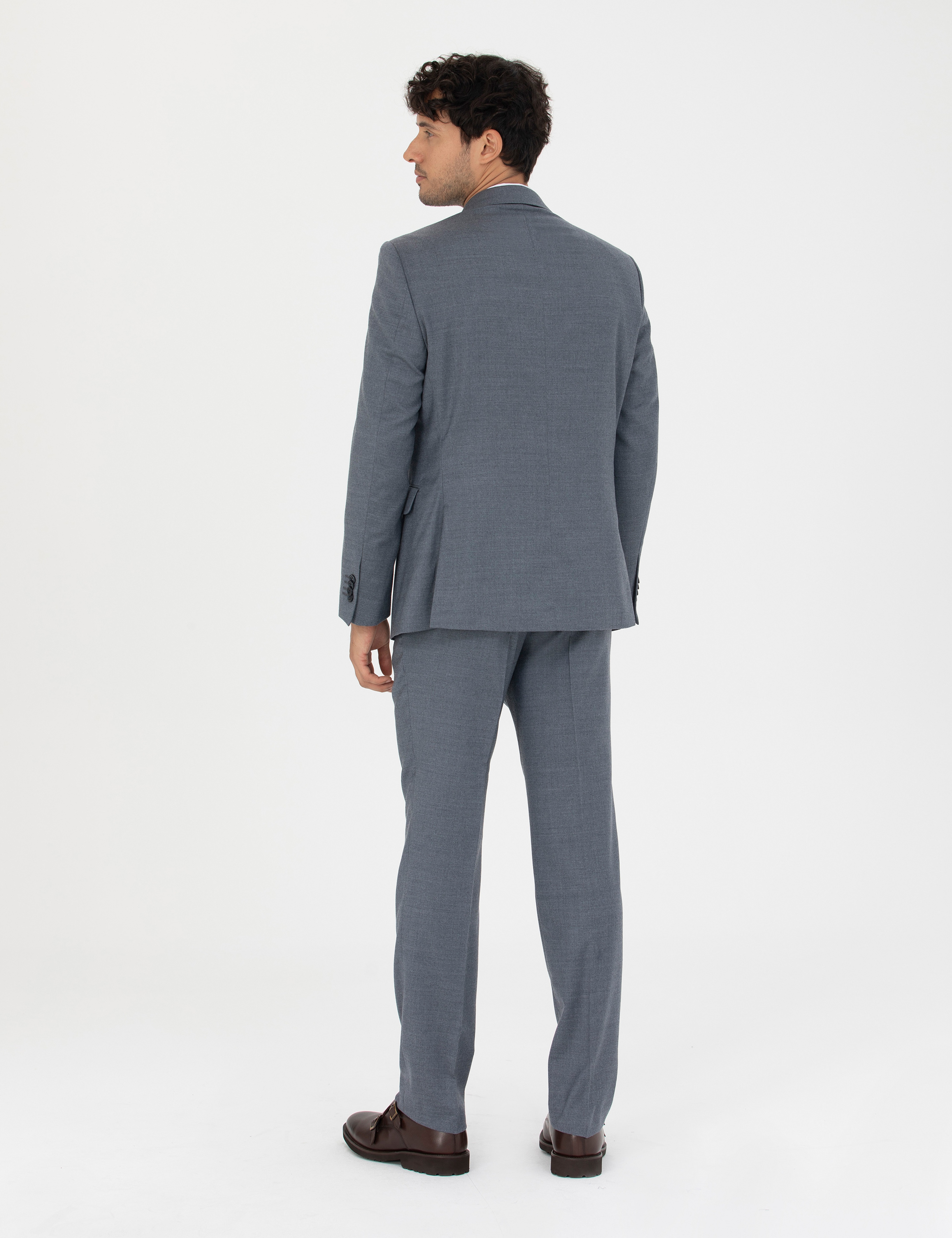 %100 Yün Mavi Slim Fit Takım Elbise - Image 5