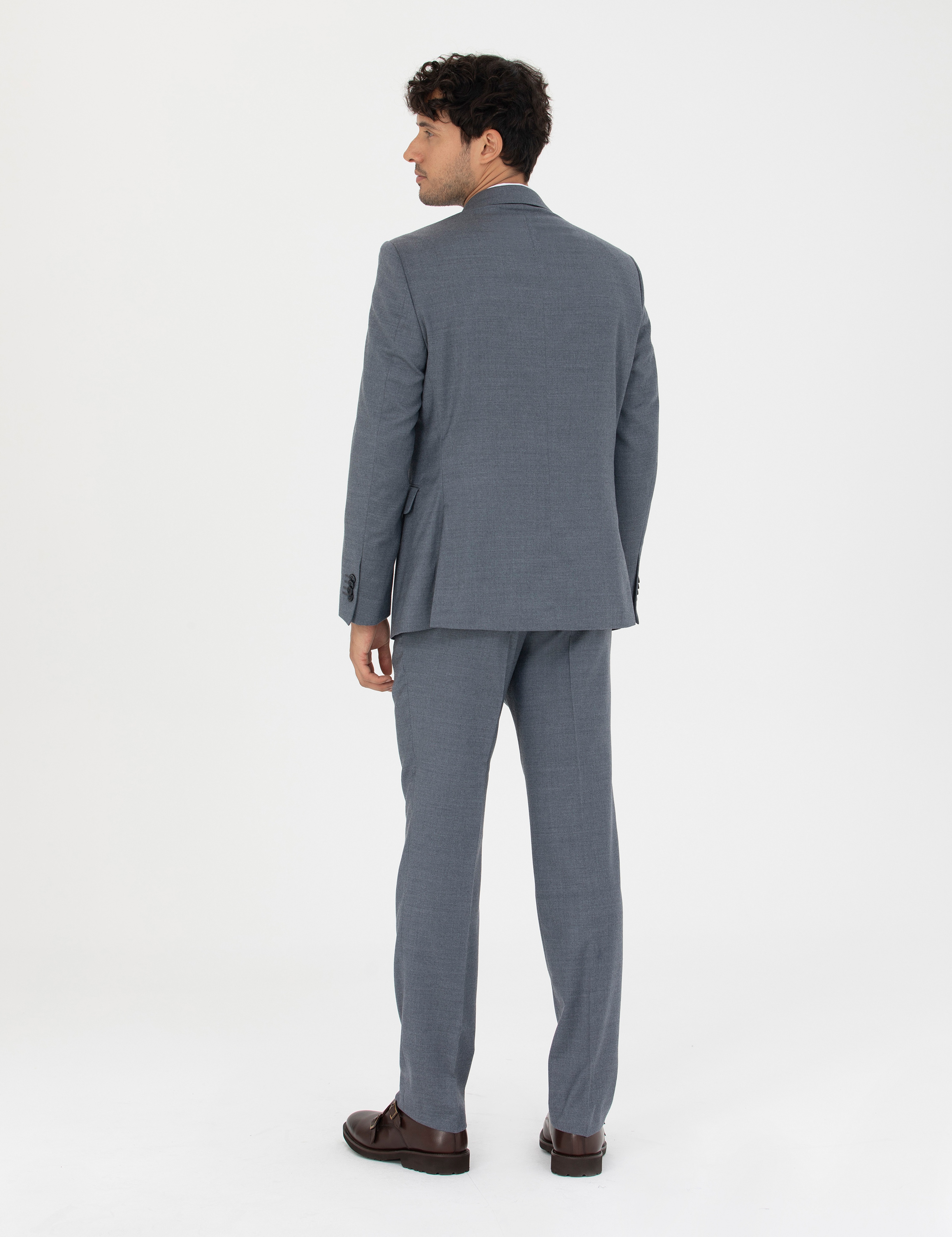 %100 Yün Mavi Slim Fit Takım Elbise