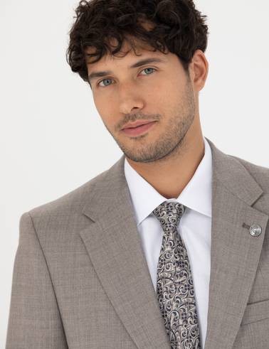 %100 Yün Açık Kahverengi Slim Fit Takım Elbise