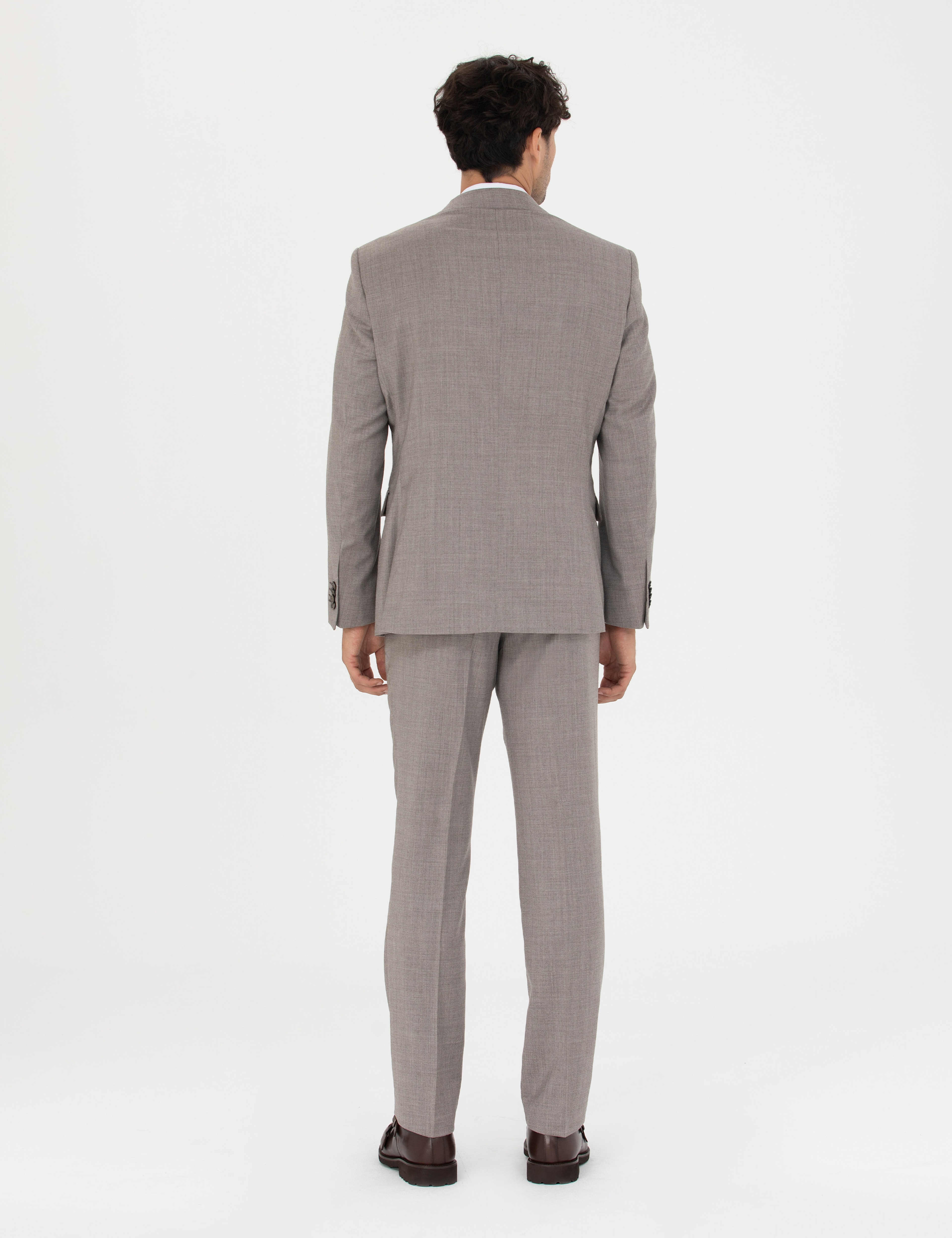 %100 Yün Açık Kahverengi Slim Fit Takım Elbise - Image 5