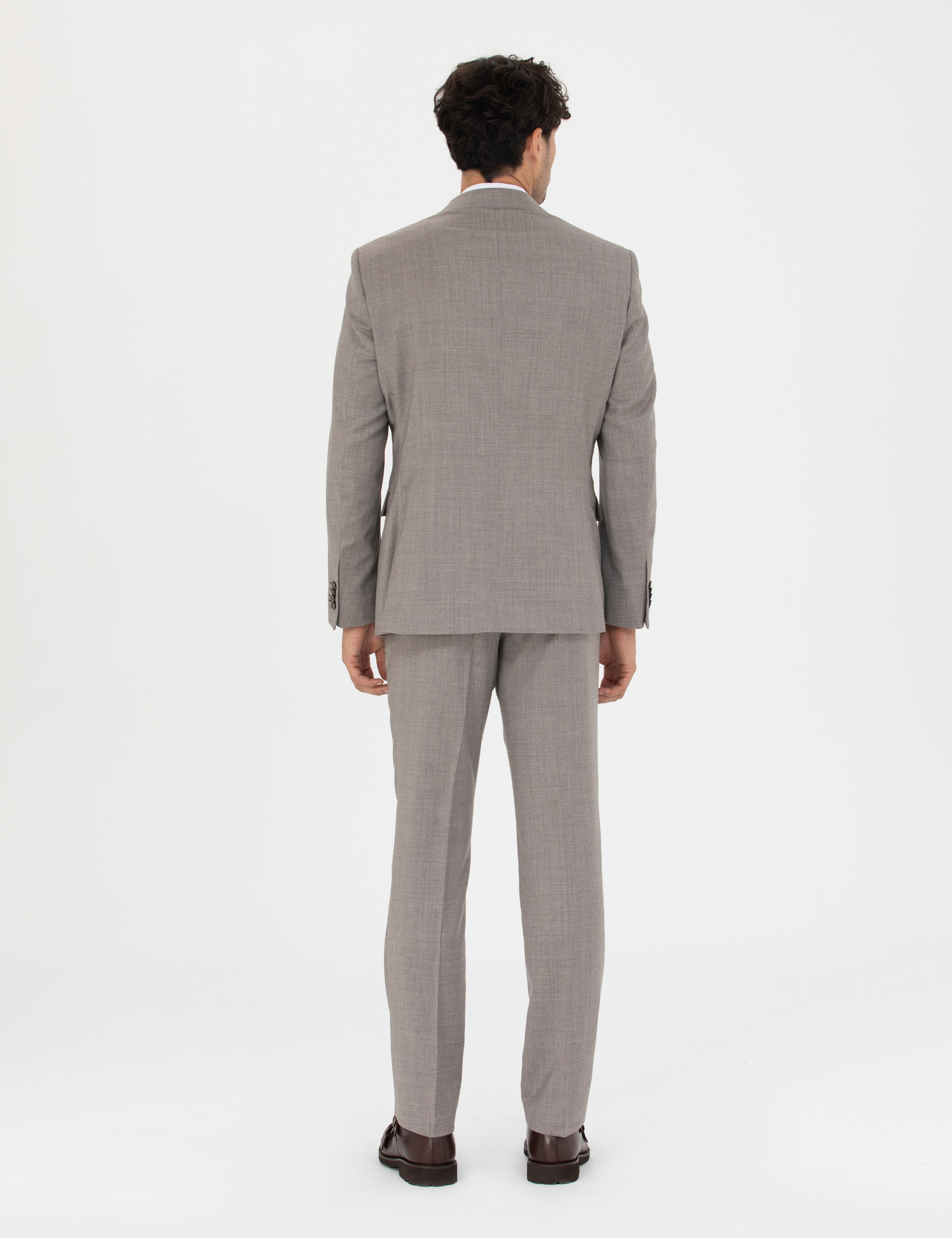 %100 Yün Açık Kahverengi Slim Fit Takım Elbise