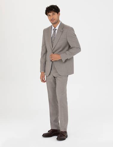 %100 Yün Açık Kahverengi Slim Fit Takım Elbise