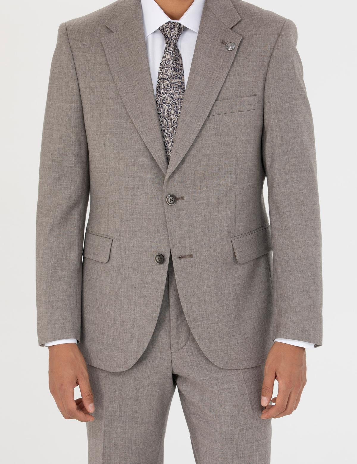 %100 Yün Açık Kahverengi Slim Fit Takım Elbise - 50272759089