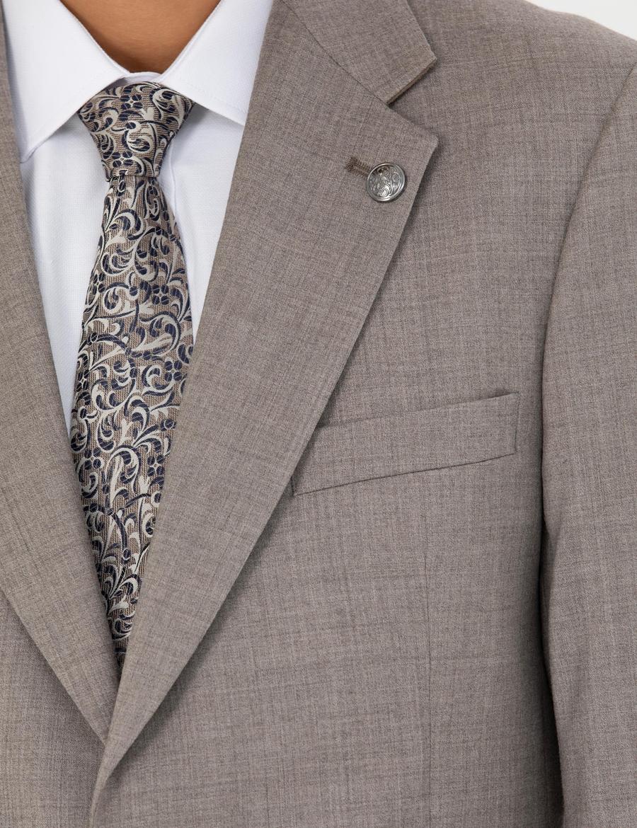 %100 Yün Açık Kahverengi Slim Fit Takım Elbise