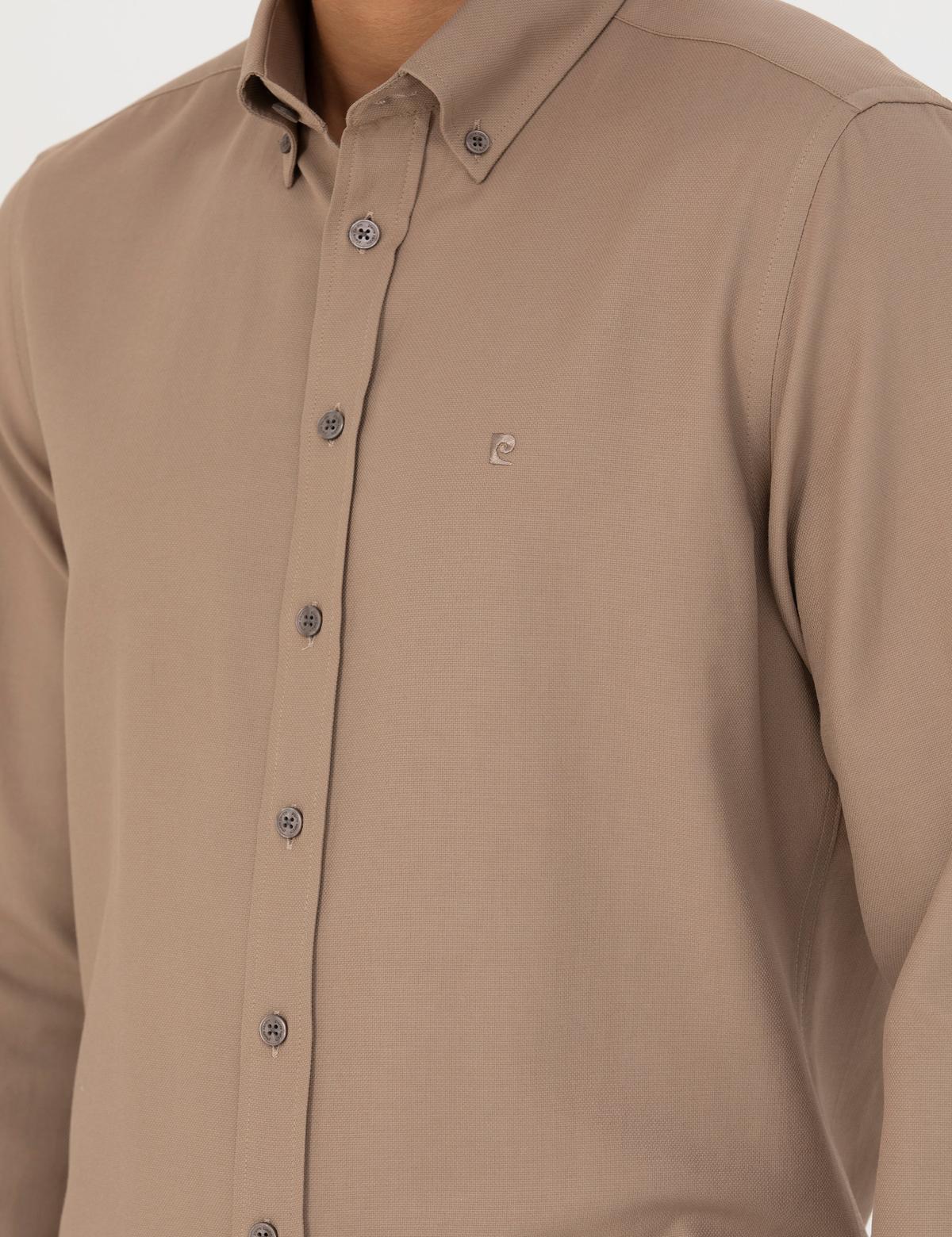 Açık Kahverengi Slim Fit Uzun Kollu Gömlek - 50275814081