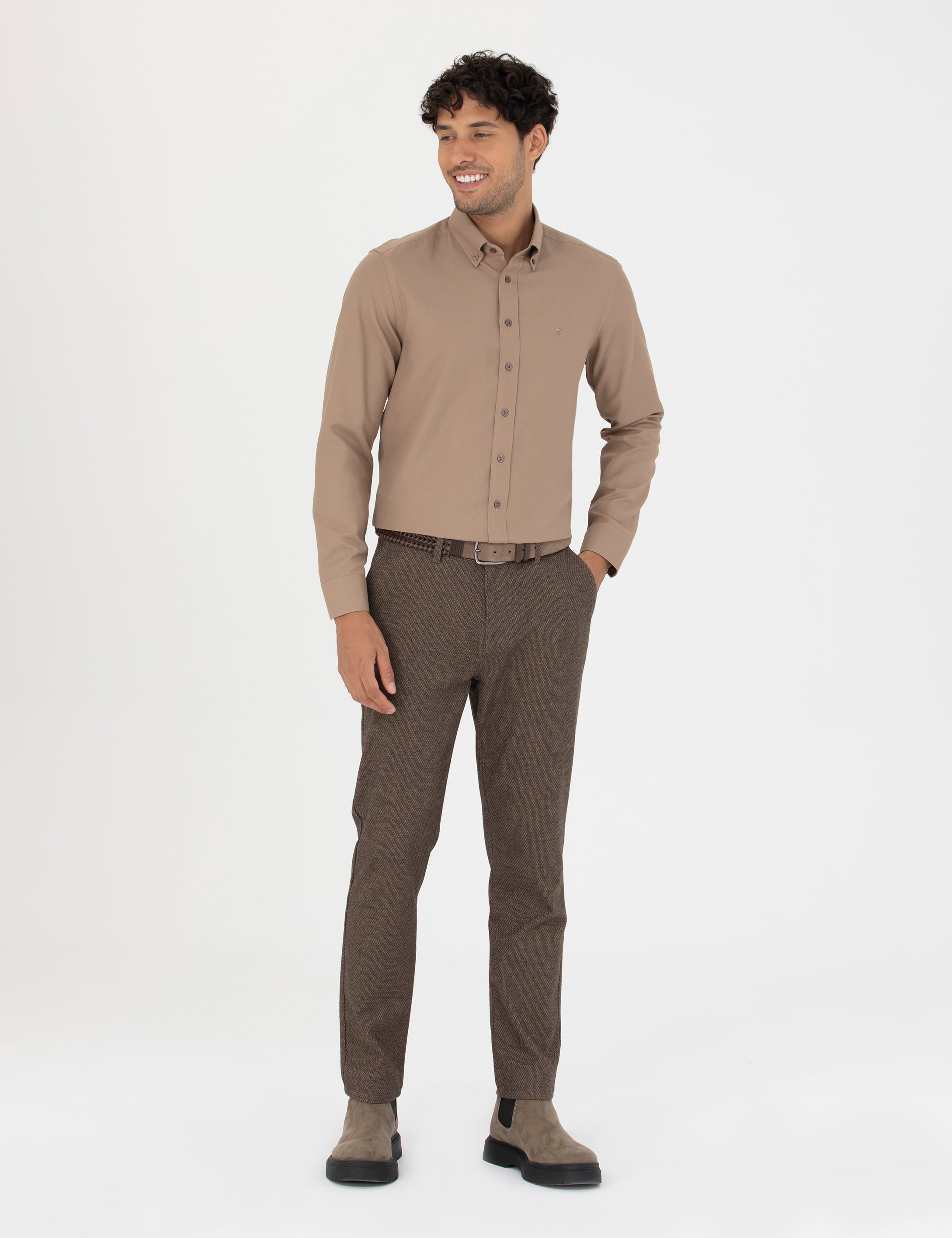 Açık Kahverengi Slim Fit Uzun Kollu Gömlek - Image 4
