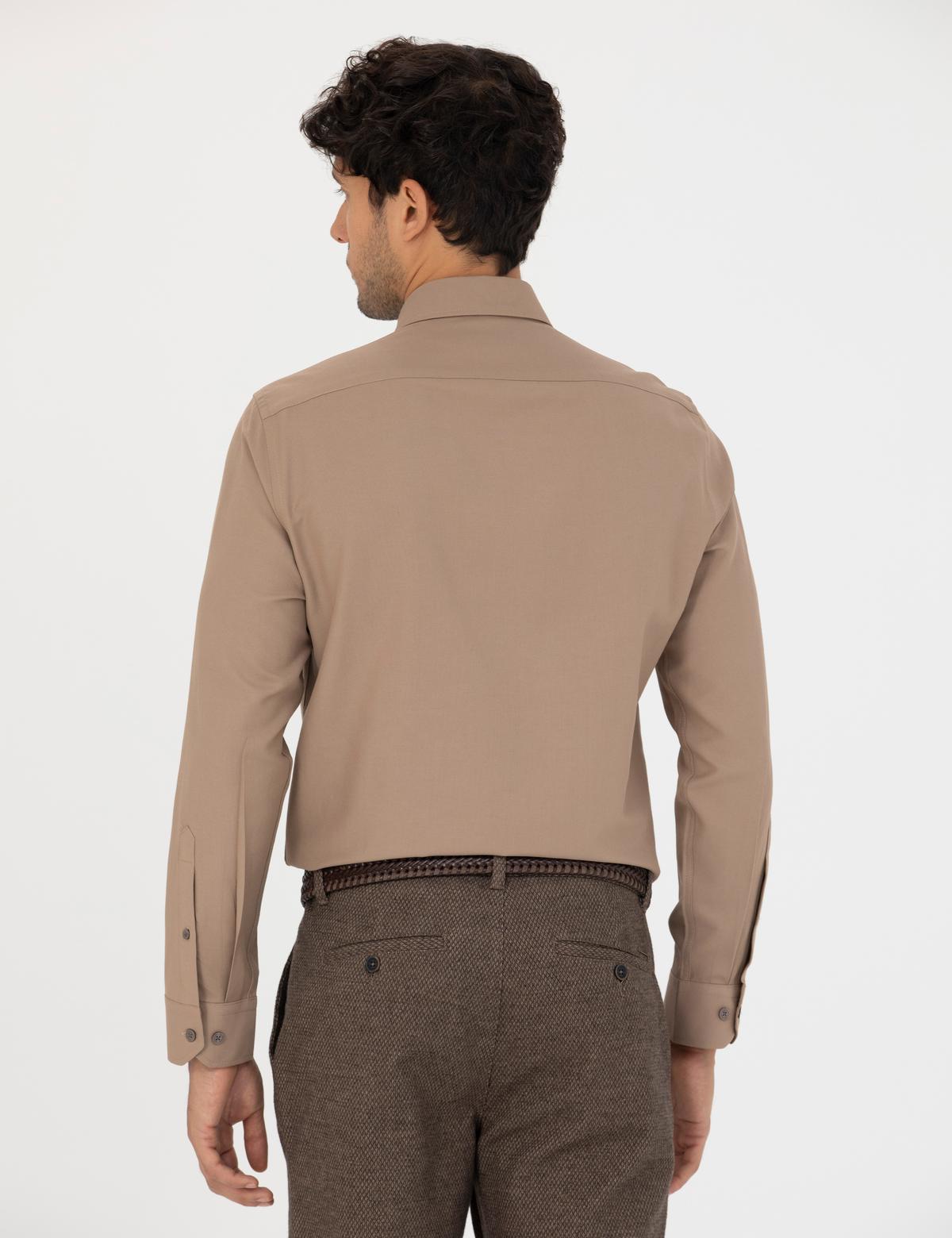 Açık Kahverengi Slim Fit Uzun Kollu Gömlek - 50275814081