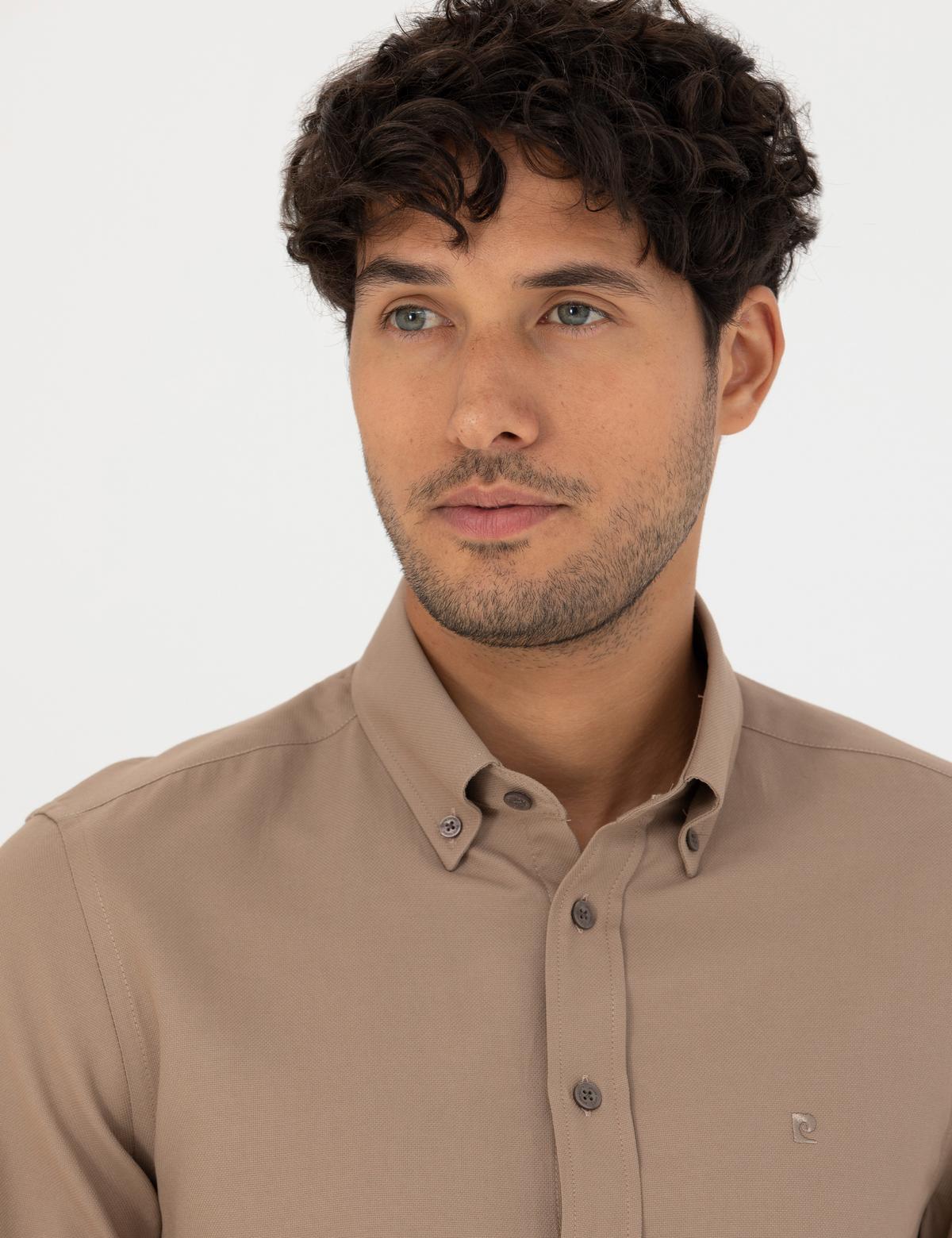 Açık Kahverengi Slim Fit Uzun Kollu Gömlek - 50275814081