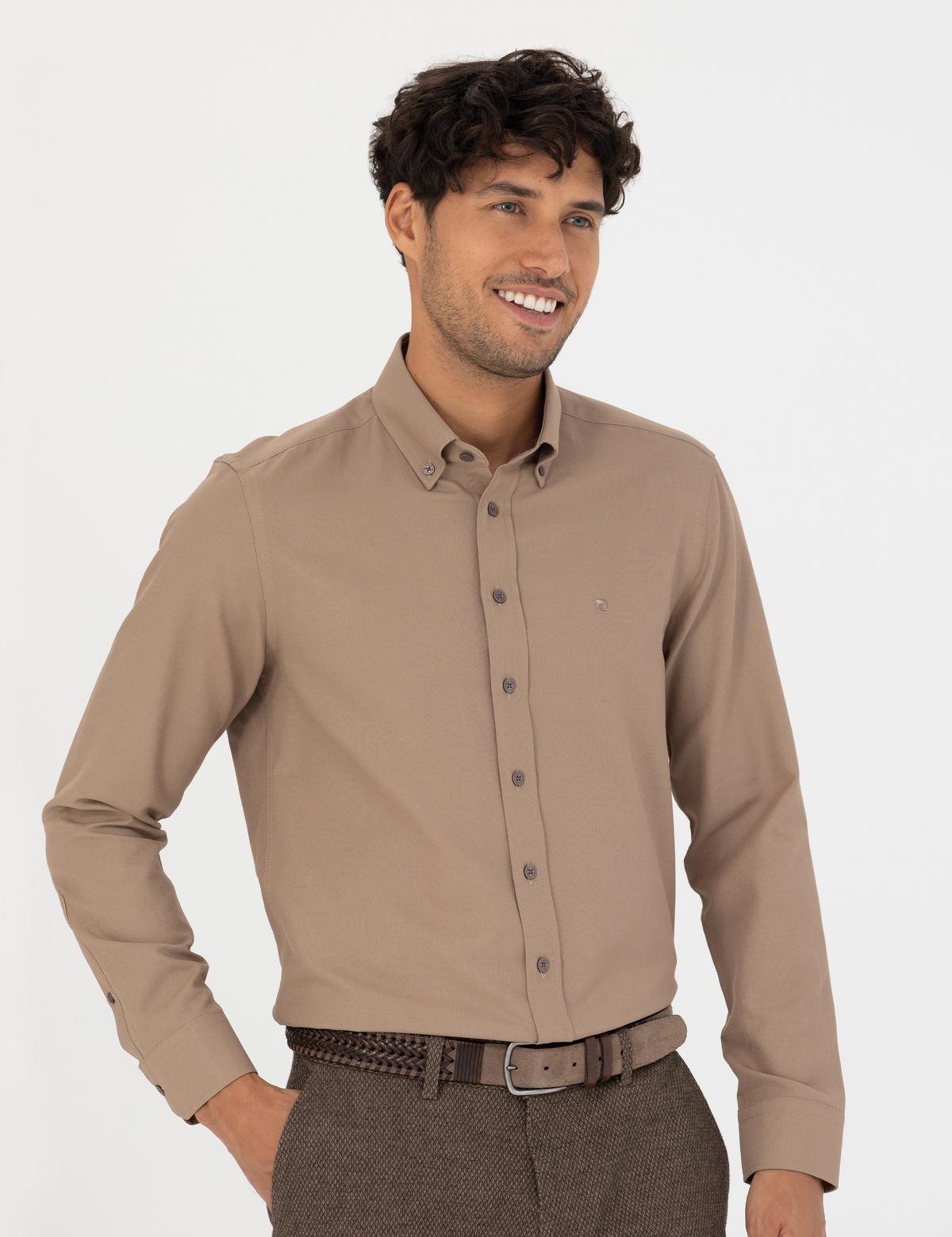 Açık Kahverengi Slim Fit Uzun Kollu Gömlek - 50275814081