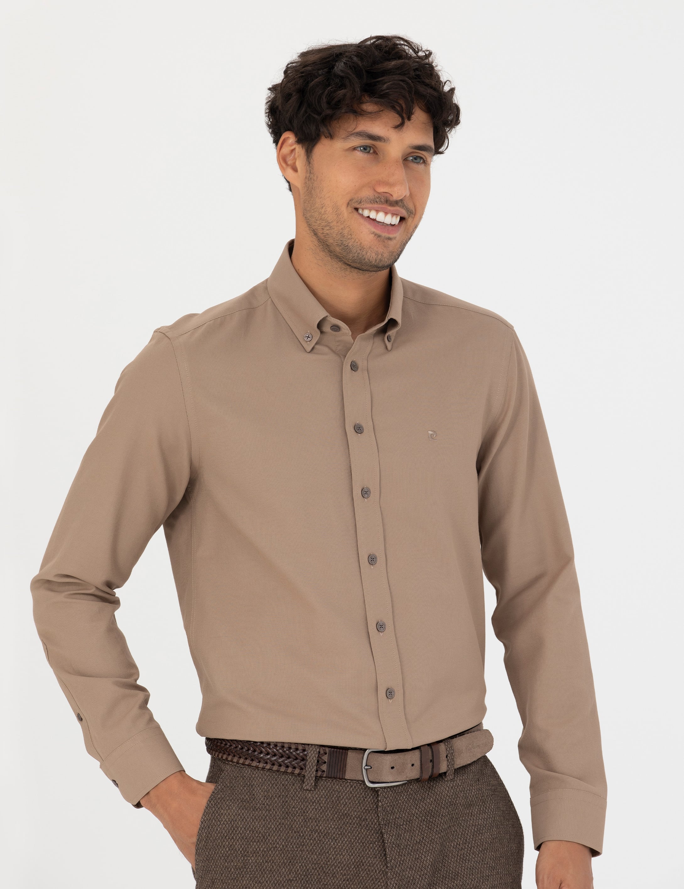 Açık Kahverengi Slim Fit Uzun Kollu Gömlek
