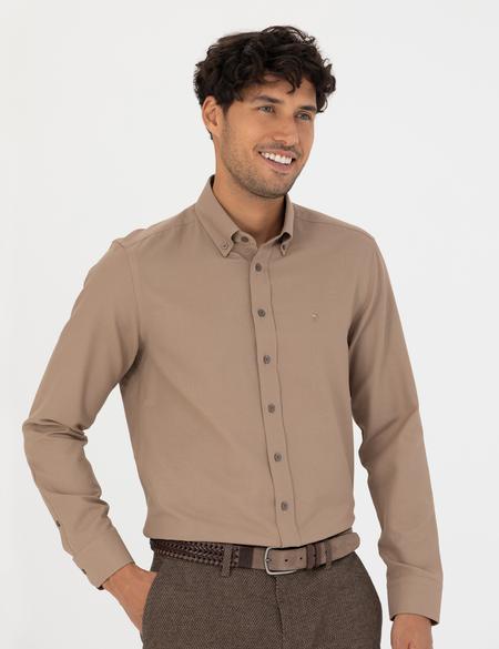 Açık Kahverengi Slim Fit Uzun Kollu Gömlek - 50275814081