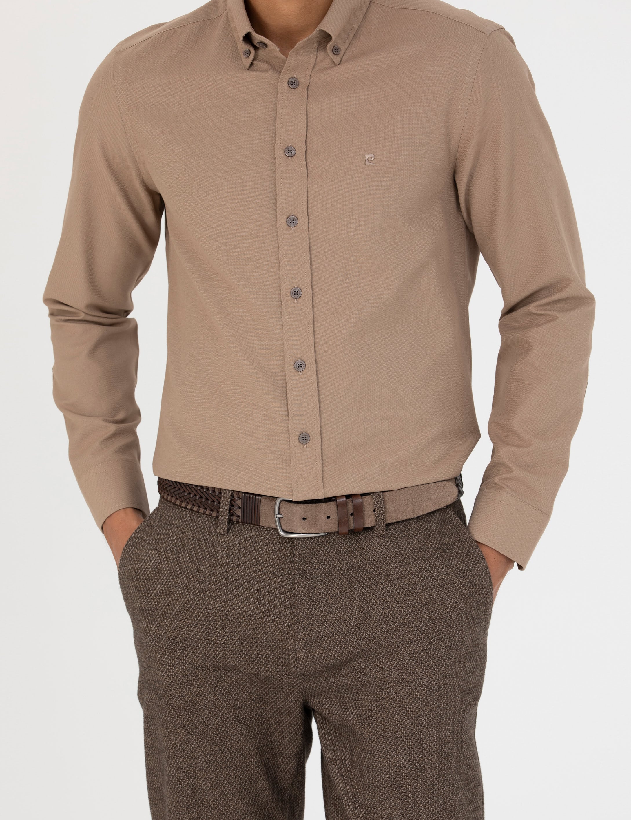 Açık Kahverengi Slim Fit Uzun Kollu Gömlek