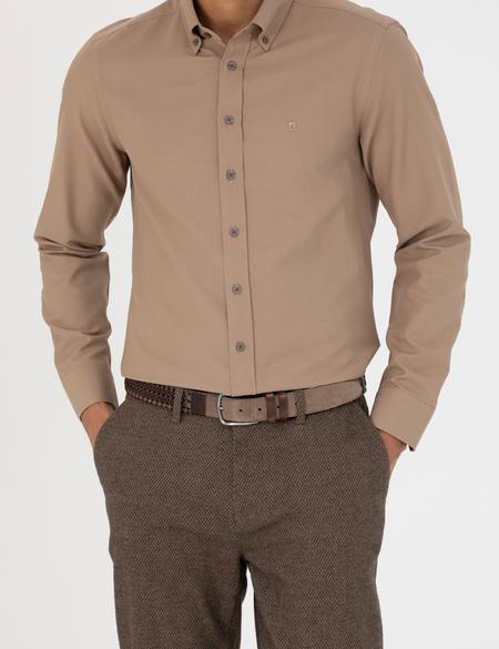Açık Kahverengi Slim Fit Uzun Kollu Gömlek - 50275814081