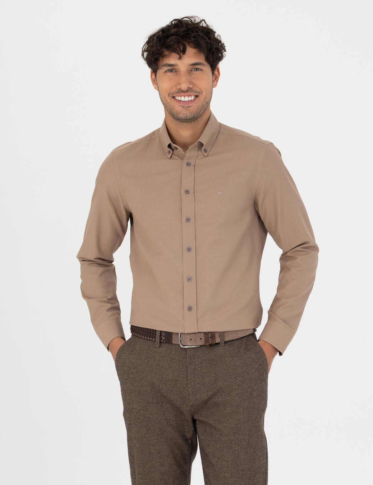 Açık Kahverengi Slim Fit Uzun Kollu Gömlek