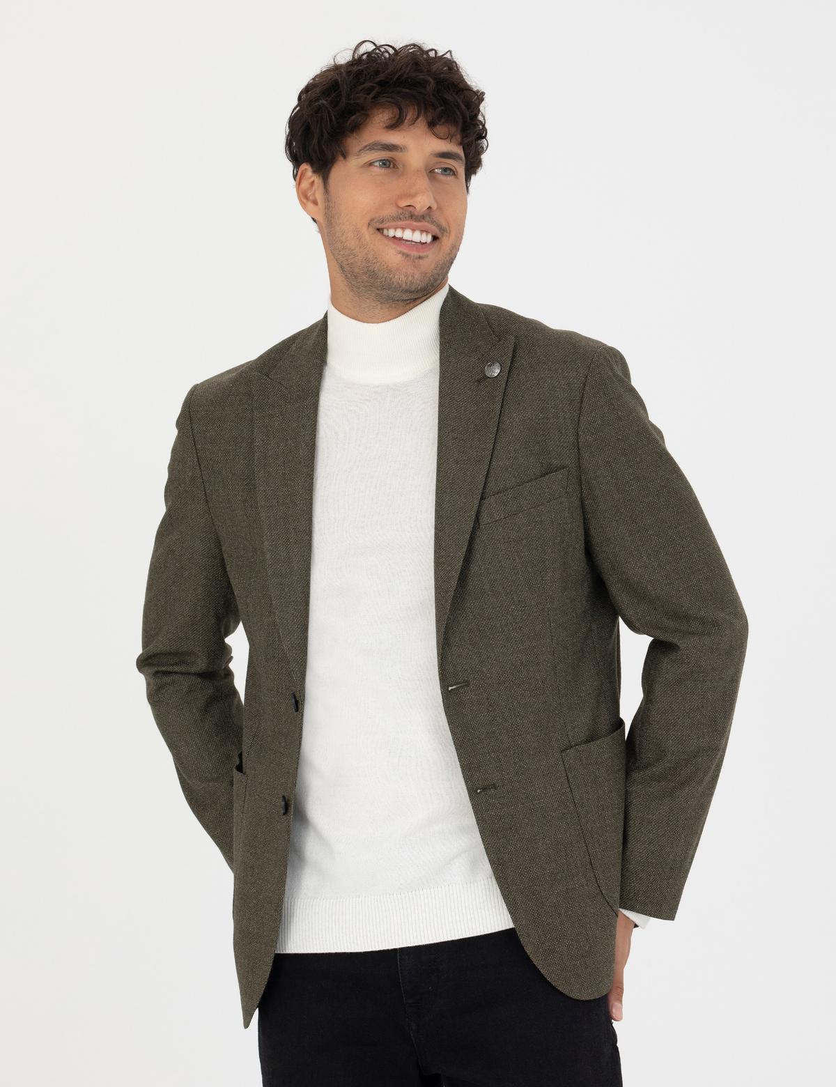 %100 Yün Haki Slim Fit Ceket - 50273161008